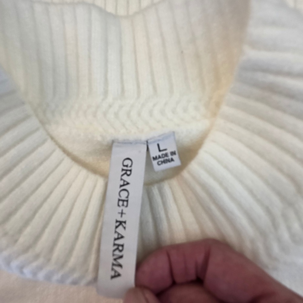 Grace Karma Womens Striped Mock Neck Sweater Pullover Cream Blue Large Nautical - Picture 9 of 14